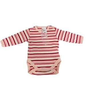 Hanna Andersson Pink Red White Striped Bodysuit Long Sleeve 0-3Months